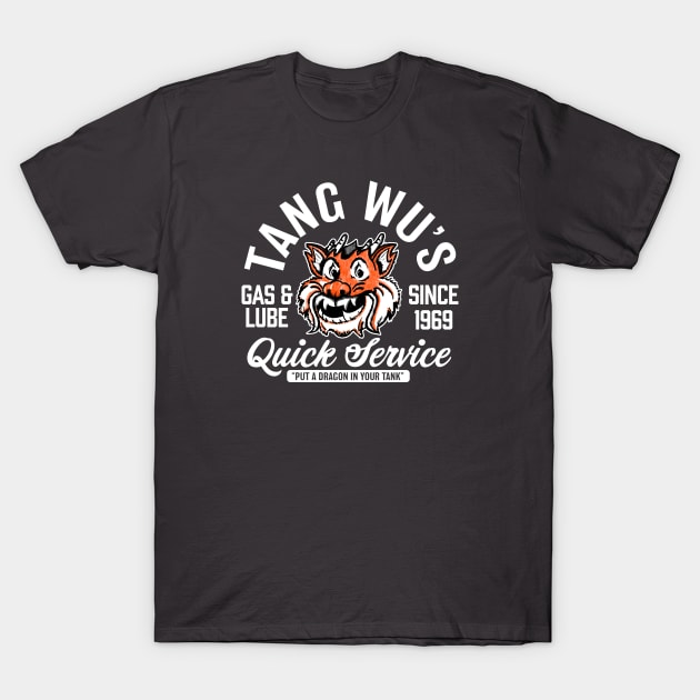 Tang Wu's Gas and Lube - Biker Style (Multicolor - Reverse) T-Shirt by jepegdesign